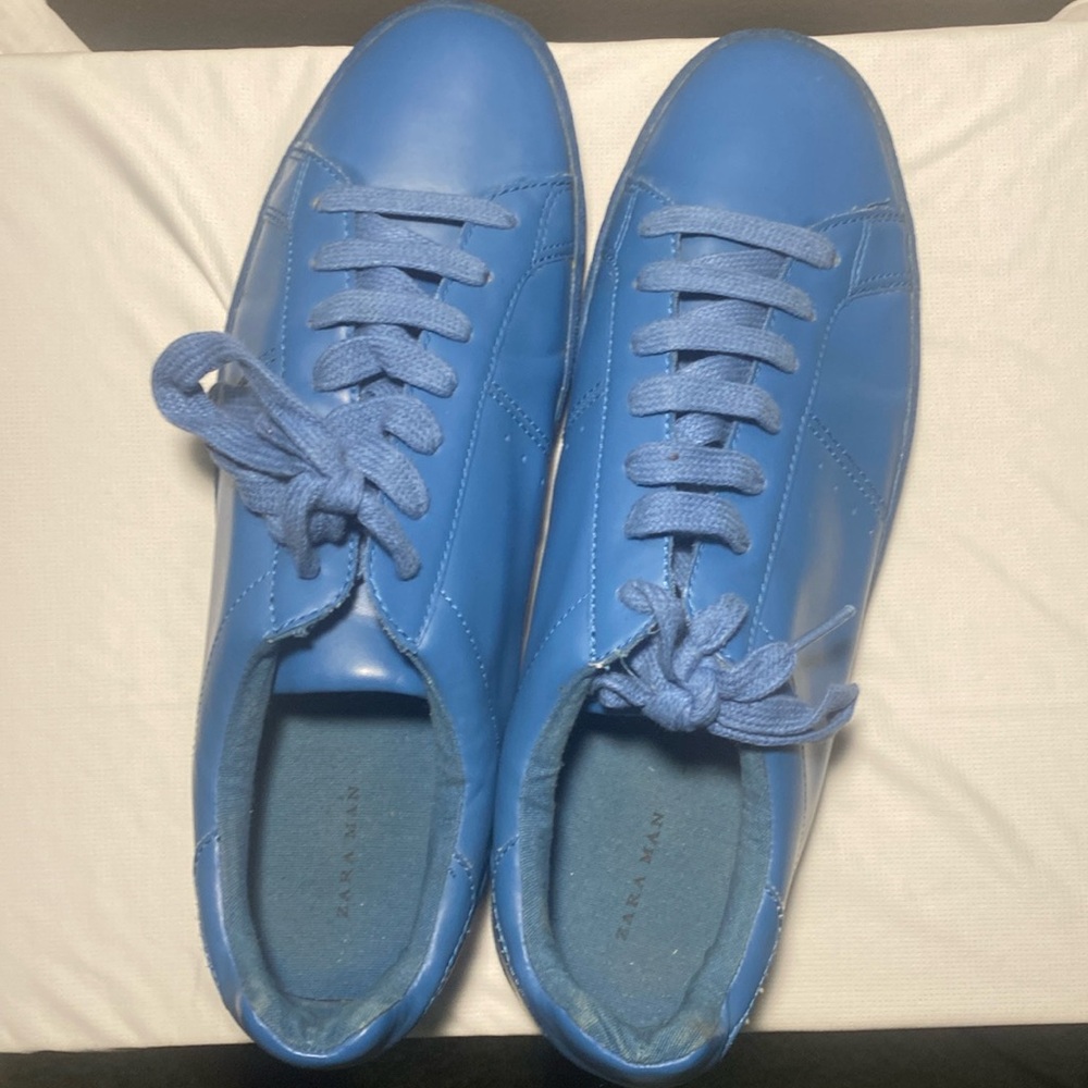 ZARA MEN BLUE LEATHER LACE UP TRAINERS SIZE EU 45/ US 11.5